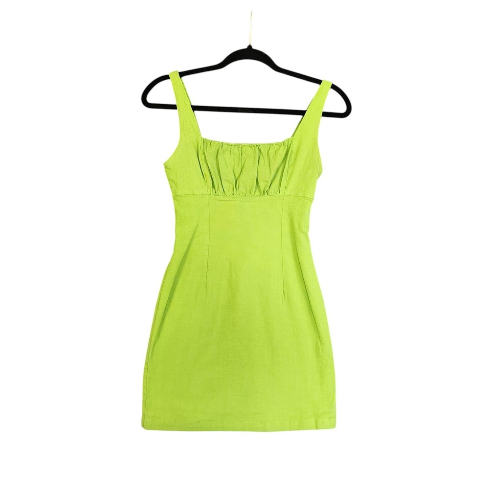 Showpo Womens Mini Dress Size 4 Neon Lime Green Ruched Bust Club Australian